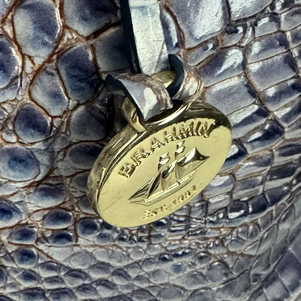 Brahmin Large Duxbury Dome Satchel Purple Ombre Shimmer‎ Croc Embossed Purse